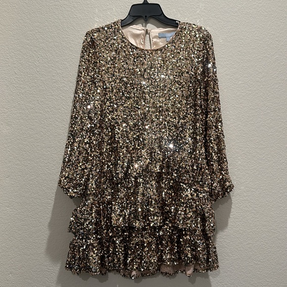 NWT ANTONIO MELANI Angel Sequin Mesh Keyhole Button Back Mini Dress - Picture 4 of 7
